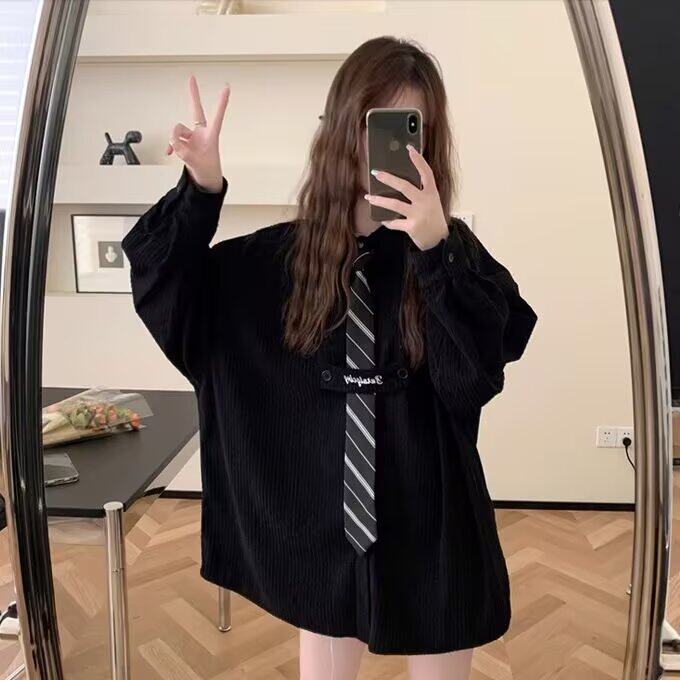 灯芯绒衬衫女长袖秋冬款加绒美式复古学生宽松内搭设计感高级衬衣,男装衬衫,星座506A