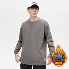 新款加绒加厚纯色潮流韩版宽松圆领休闲卫衣EY-3658JR-P50，男装卫衣，电商B306