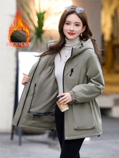 现货2025年冬季连帽加绒加厚女派克服冲锋衣，女装派克服，木橙西子