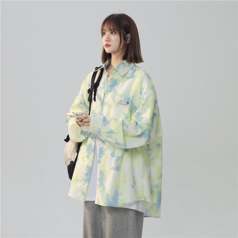 XZ-230-1CS231新中性风简约宽松百搭水墨扎染休闲长袖衬衫P50控68，男装衬衫，星座230-1