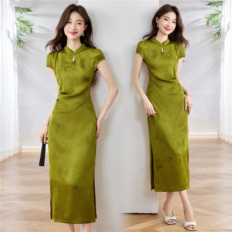 妍蝶女士连衣裙2025夏季新款时尚减龄休闲百搭修身显瘦旗袍长裙子，女装连衣裙，布芭啦