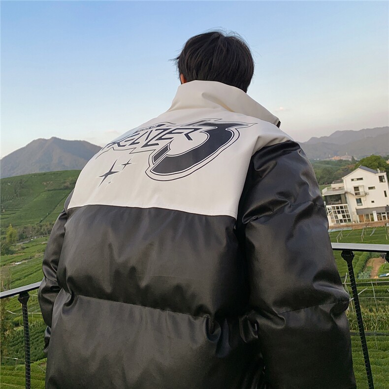 pu皮拼接面包服棉服情侣冬季加厚棉衣加厚外套MY266特P95控158,男装棉衣,电商B370