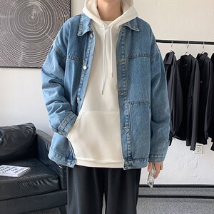 质感牛仔夹克韩版宽松上衣复古工装牛仔衣外套夹克衫WT08P68,男装工装外套,电商D325