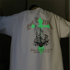 夏季重磅纯棉夜光十字架印花短袖T恤大码XZ604-DT212-P45控58，男装T恤，星座604