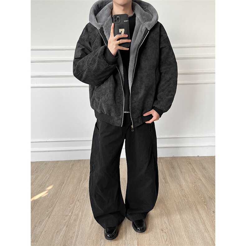 现货上万连帽座山雕pu皮加绒荔枝纹棉衣外套MF04特批80，男装皮衣，电商B210