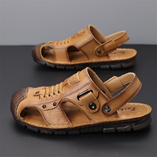 头层牛皮包头凉鞋男新款夏季沙滩鞋牛筋底凉拖鞋，男鞋凉鞋，电商A223