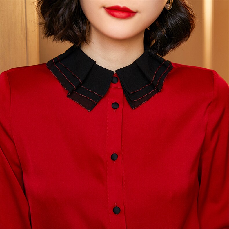 2023春夏季新款职业衬衣长袖桑蚕丝真丝衬衫女设计感小众轻熟别致,女装衬衫,宋氏羊绒