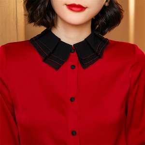 2023春夏季新款职业衬衣长袖桑蚕丝真丝衬衫女设计感小众轻熟别致图片