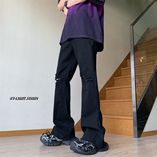 B221美式ins高街暗黑休闲弹力微喇破洞牛仔裤LK23089-P65控88，男装休闲裤，电商B221