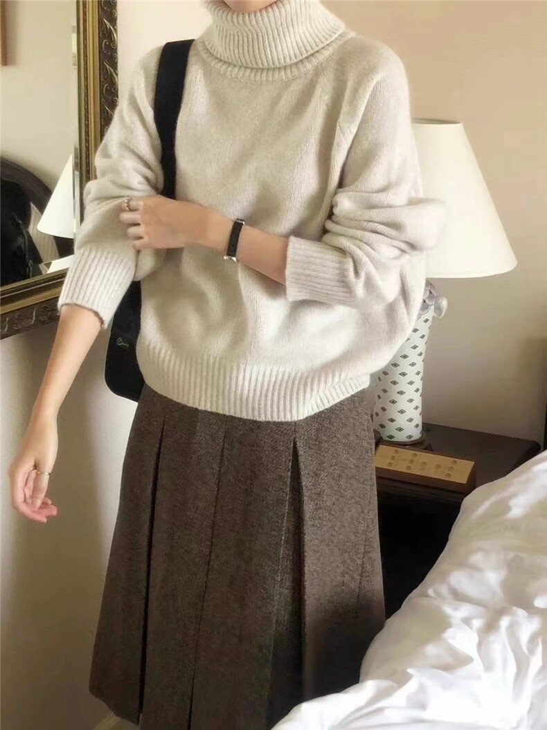 秋季新款舒适显瘦时尚百搭插肩高领针织衫,女装羊毛衫,恒恩羊绒