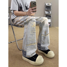 B221美式ins高街暗黑宽松直筒3D印花牛仔裤LK25441-特P50控88，男装牛仔裤，电商B221
