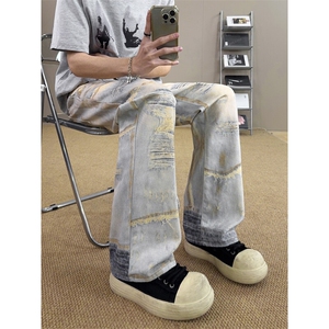 B221 美式ins高街暗黑宽松直筒3D印花牛仔裤LK25441-特P50控88图片