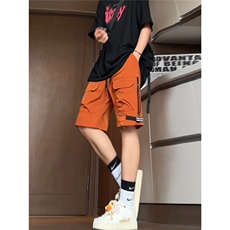 美式橙色大码工装冲锋短裤男夏季青少年穿搭侧拉链冰丝速干五分裤，男装牛仔裤，星座506A