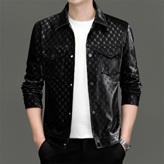 皮衣外套男士2026春秋季新款潮流痞帅翻领机车服休闲皮夹克男，男装夹克，钱塘6003（原4033）