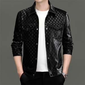 皮衣外套男士2026春秋季新款潮流痞帅翻领机车服休闲皮夹克男图片