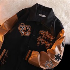 潮流夹克潮男春季棒球服刺绣毛呢拼皮外套JK613P63，男装夹克，星座1116-2