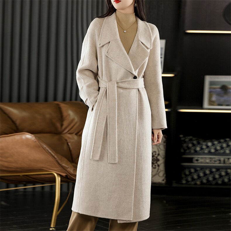 【超细澳毛韩系立领】冬季新款高级感加厚双面羊毛大衣女长款显瘦，女装双面呢大衣，贝源羊绒