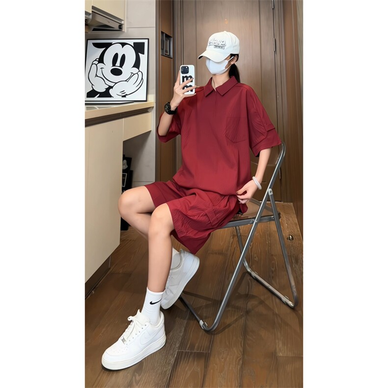 量大优供视频泡泡纱polo衫套装短袖短裤男CP77TZ-特p50,男装休闲套装,电商B371