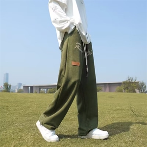 美式高街hiphop绿色休闲裤男秋季新款鹿皮绒发泡裤D5253 P35图片