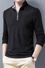 双面羊绒长袖t恤男2023年秋季新款中年半高拉链卫衣纯色打底衫，男装卫衣，电商B212（原钱塘6029）