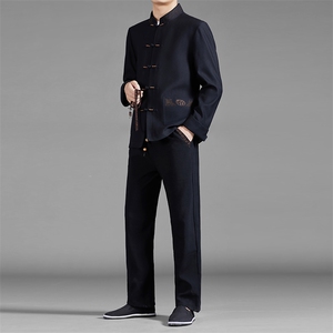春秋季新款男士唐装套装休闲刺绣中年立领风 MJ7108-P160图片