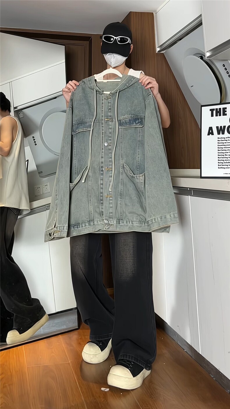 连帽牛仔衣男夹克外套宽松上衣KD633-P75,男装工装外套,电商D312-1