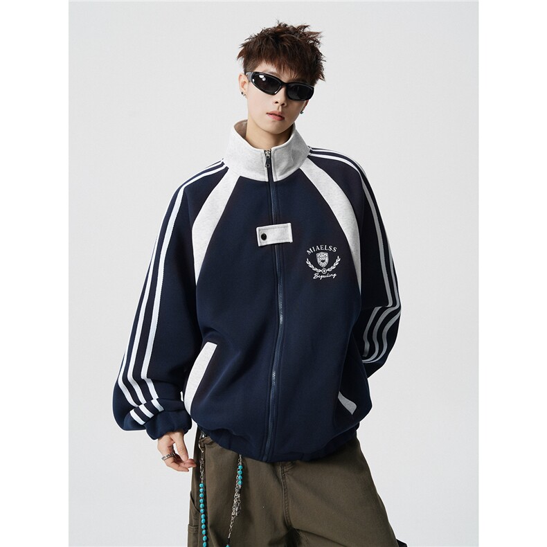 WY10190-特P60420g重磅-高品质-条纹设计感大码保暖卫衣外套男,男装棉衣,电商A059