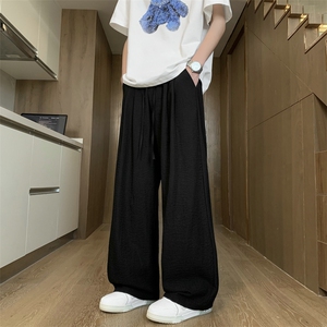 美式复古亚麻拼接假两件宽松慵懒垂感直筒休闲裤504-K881-P45控69