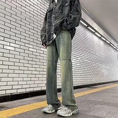 美式复古高街vibe做旧口袋工装牛仔裤男女直筒微喇CK1007-P50，男装牛仔裤，星座1109-3