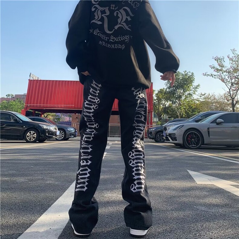 潮牌ins宽松印花牛仔裤男潮流直筒休闲渐变水洗春季长裤N033-P48,男装牛仔裤,星座308B-1