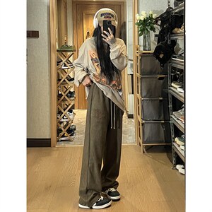 秋季高街哥特字母毛巾绣麂皮绒休闲裤女模 XZ604-KP82-P55控68图片