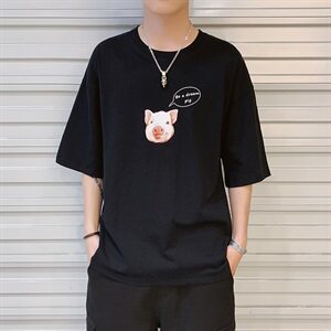 男士短袖t恤上衣服夏季新款潮流印花五分半袖打底衫恤 DS372T图片