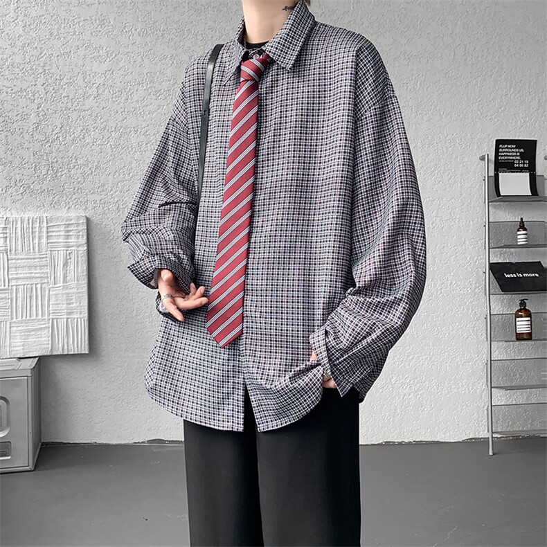 8XL-M长袖衬衫男夏季格子条纹衬衣宽松慵懒风防晒外套CS29005P45,男装衬衫,电商B312