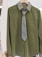 撞色拼格子领带衬衣，其它，袖洛哥弟