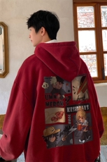 HDT1497-TP55控价78港风加绒卫衣男漫画印花情侣通勤连帽外套，男装卫衣，电商A102-1