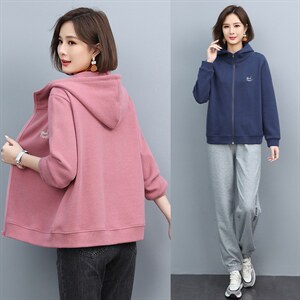 【全年有货，不下架】拉链开衫春秋季通勤卫衣女长袖宽松大码外套，女装卫衣/绒衫，3200格调