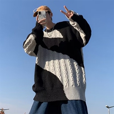 日系复古慵懒风撞色花毛衣男女情侣装宽松针织衫MY9119P45，男装针织衫/毛衣，星座1116-2