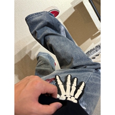 【有货】复古蓝泼墨破洞牛仔裤男款夏季美式vibe裤子KNZ01LL-P48，男装牛仔裤，星座1007（原301D）