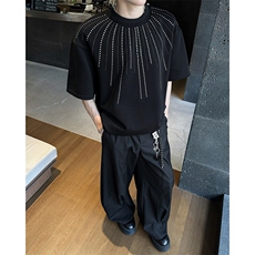 现货！25设计感烫钻男士垫肩烟花短袖T恤DX190-P58，男装T恤，电商B288