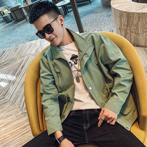 2021社会风春秋纯色修身立领饰带飞行夹克上衣B297-3901图片