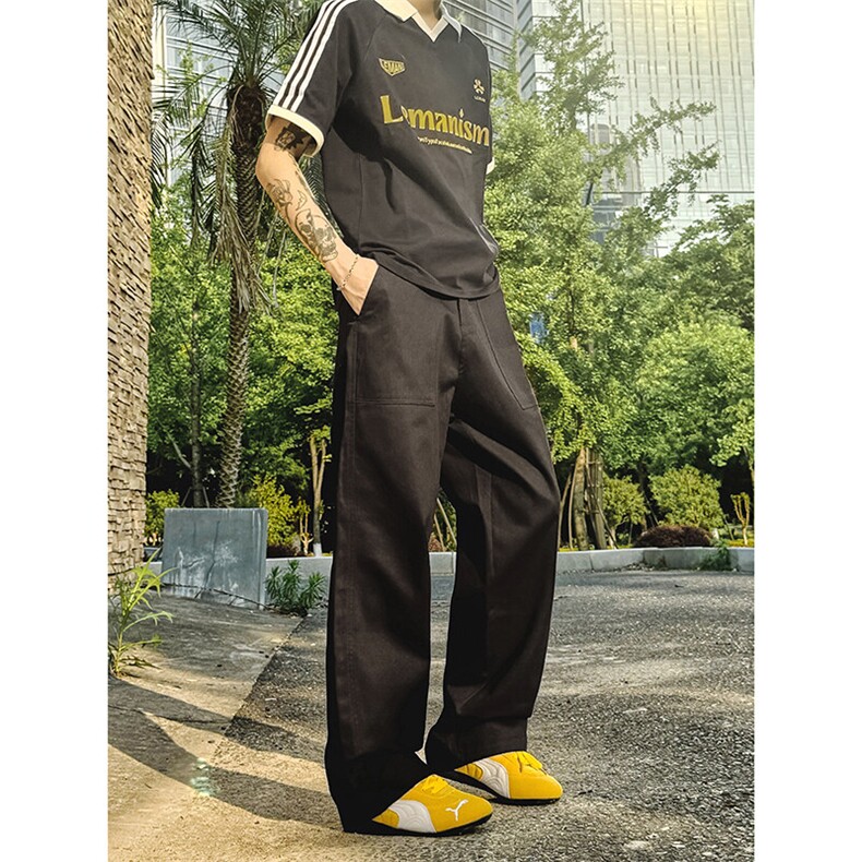 XK438-P50黑色美式直筒夏季裤子男款高级休闲裤图片