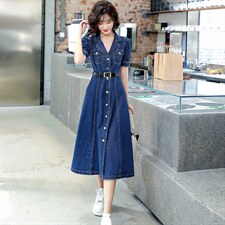 时尚牛仔收腰连衣裙2021年夏季新款韩版女长裙潮，女装连衣裙，润尚靓点