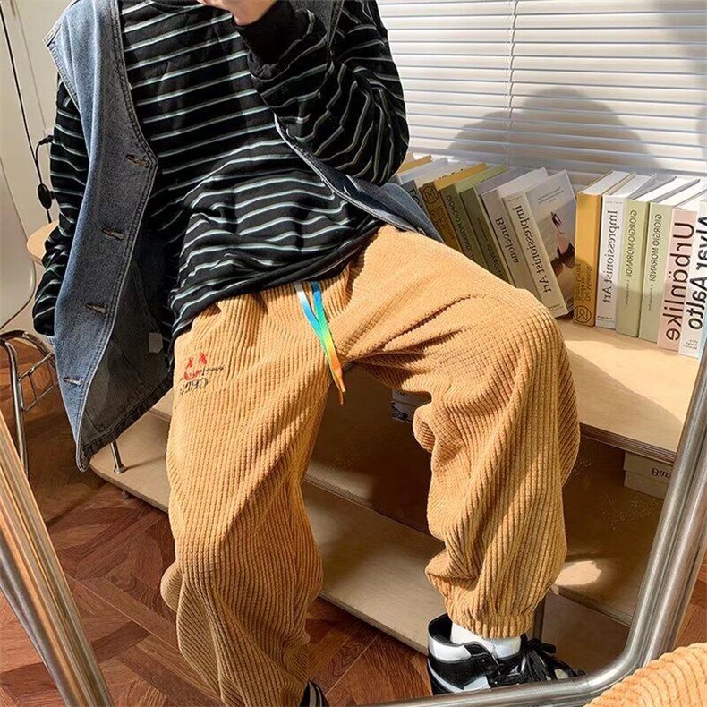 灯芯绒裤子男秋冬季加绒华夫格束脚裤A168-MYK66-TP45,男装休闲裤,电商A168