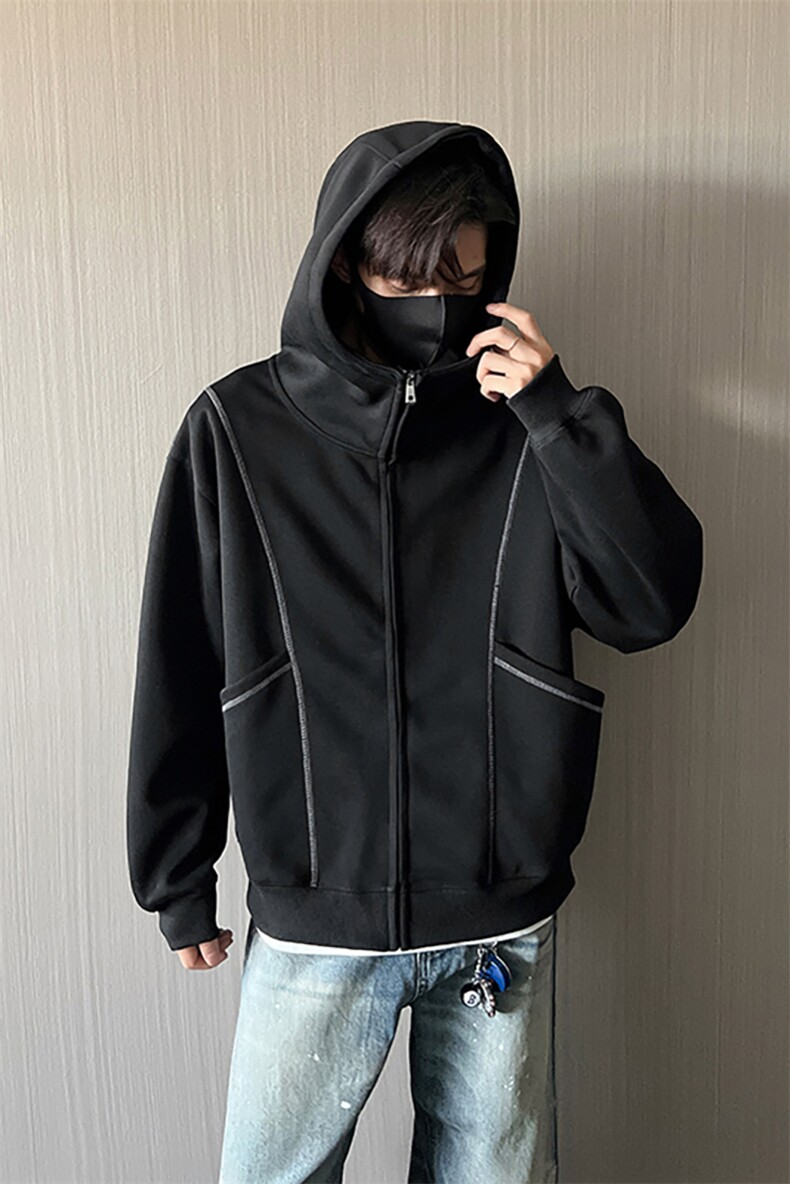 重磅全棉420克双拉链开衫卫衣暨明线短宽连帽外套男潮RH5356-P57,女装短外套,星座610B-1