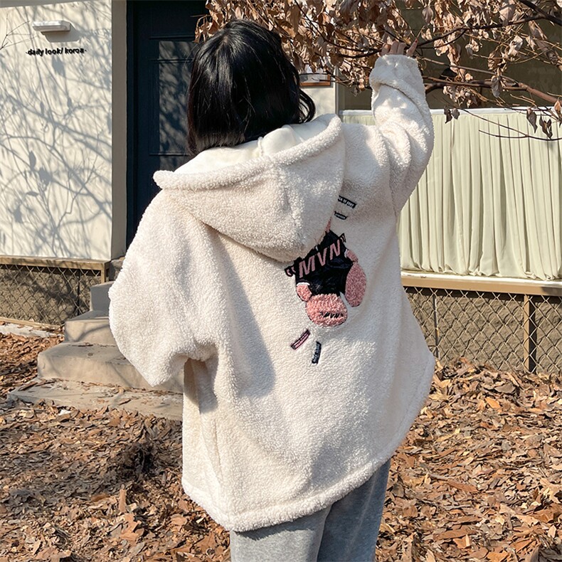 女装羊羔毛绒连帽外套女秋冬百搭韩版宽松加厚保暖上衣C560-P120,男装棉衣,星座911-2(原星座613-2）