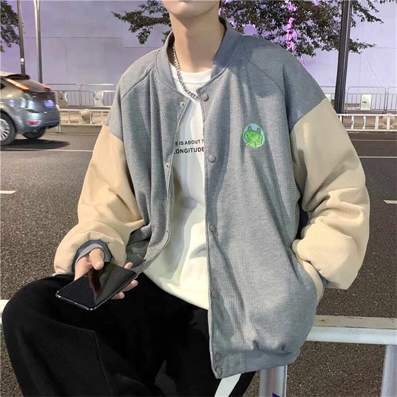 外套男装秋2022ins潮棒球服男生华夫格卡通青蛙外套上衣J3217P55,男装夹克,星座1116-2