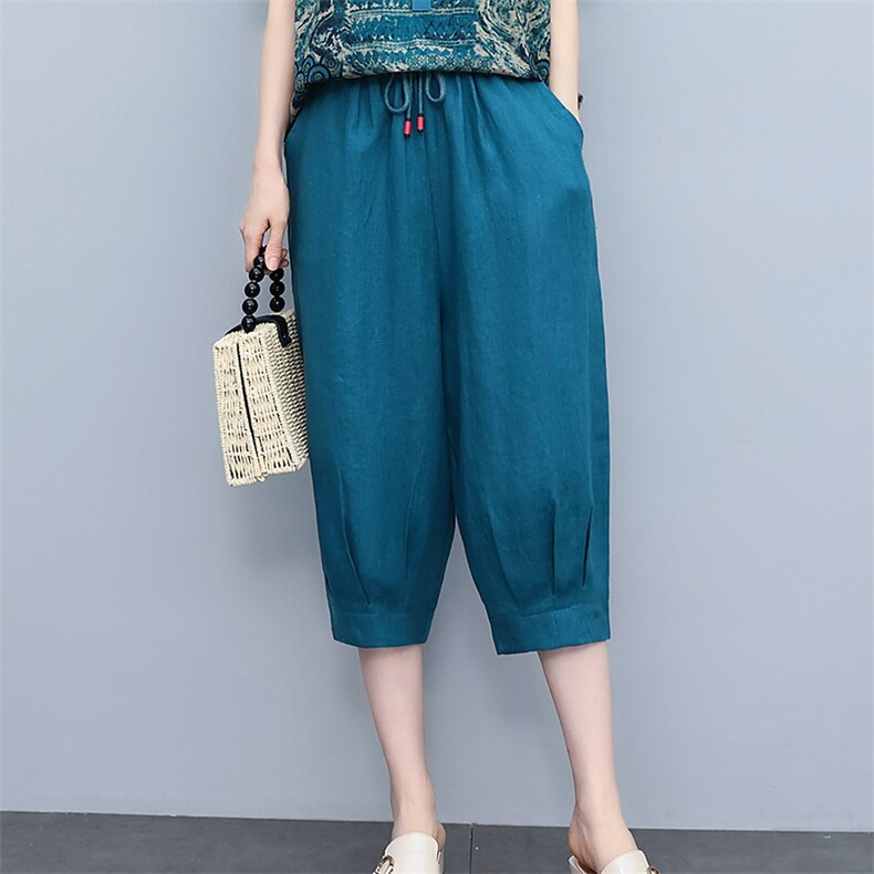 2022年夏季新款中腰高端时尚休闲棉麻七分裤，女装休闲裤，独衣靓