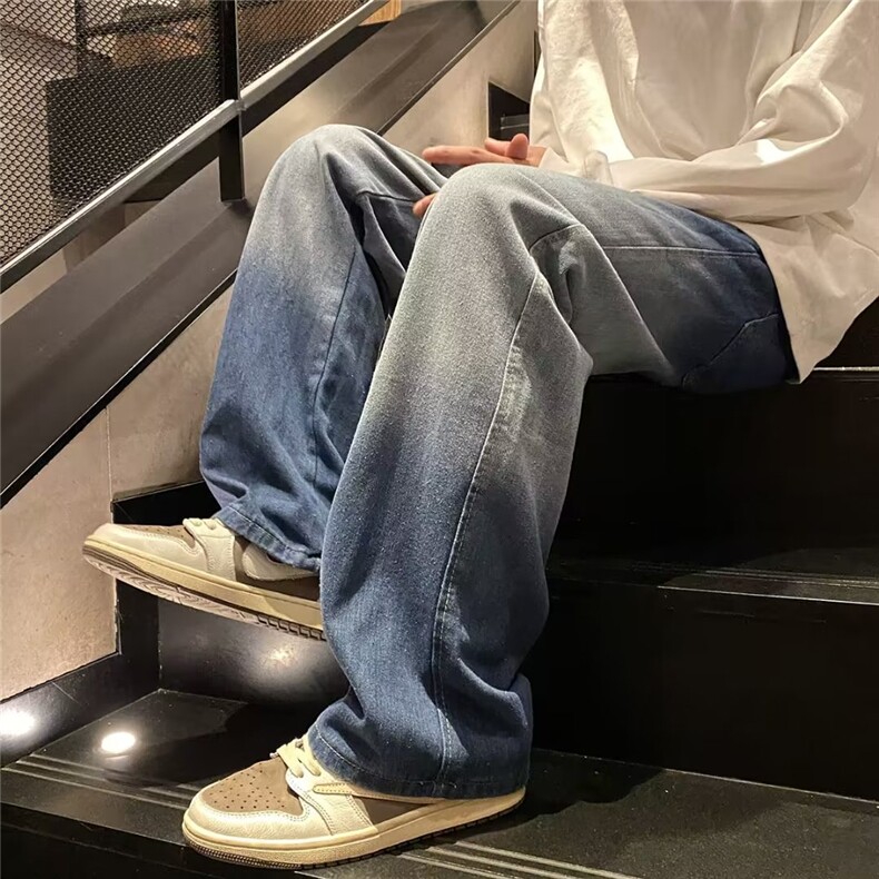 美式渐变微喇牛仔裤男秋冬新款潮牌宽松痞帅炸街裤子RK1149-P37,男装牛仔裤,星座412-2