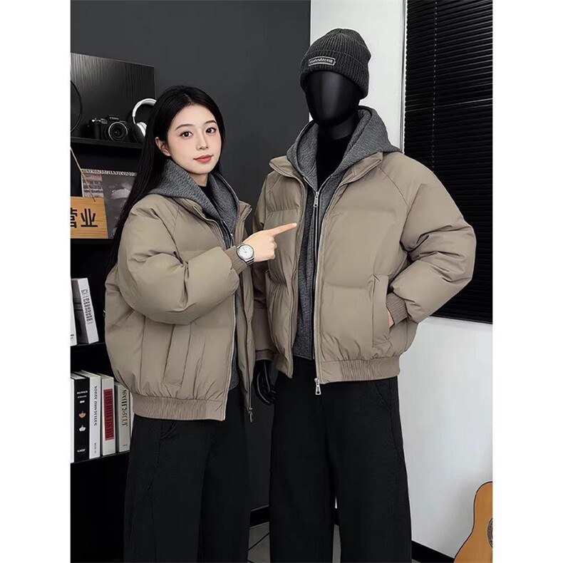 现货高品质重磅工艺美式高街假两件PU皮棉衣男女加厚棉服外套,男装棉衣,电商A486-1
