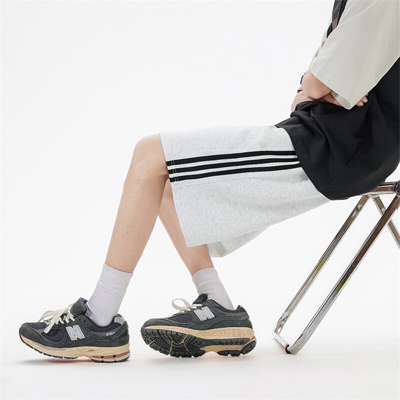 抖音得物高品质二开重磅华棉夏季三条杠织带短裤休闲运动五分裤,男装牛仔裤,电商A486-1